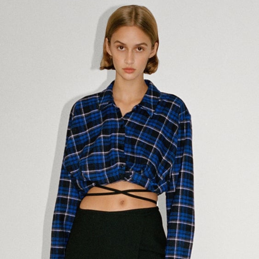 Zara flannel cropped shirt XS